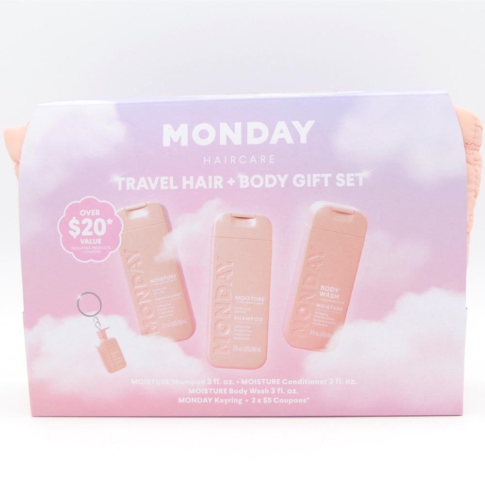 Monday Travel Hair +‎ Body Set Shampoo Conditioner Body Wash Travel Bag Keychain